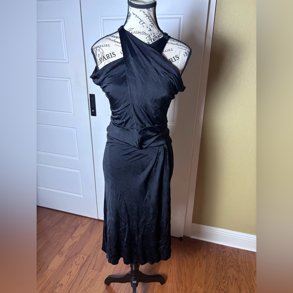 DVF Black Halter Wrap Suron Midi Dress